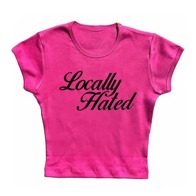 Women's Letter Printed Slim Fit Slimming Top T shirt Dark Pink - Shop at LoveMi
