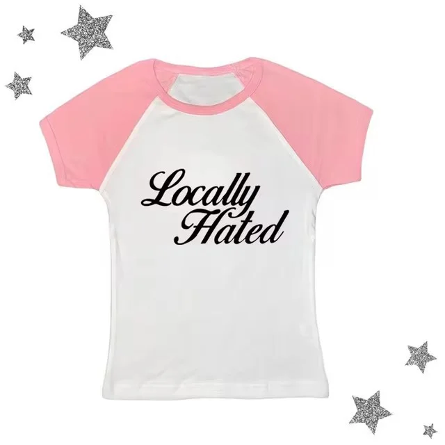 Women's Letter Printed Slim Fit Slimming Top T shirt Pink And White - Shop at LoveMi