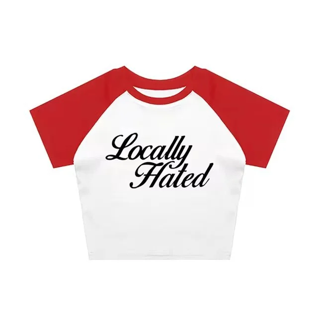 Women's Letter Printed Slim Fit Slimming Top T shirt Red And White - Shop at LoveMi