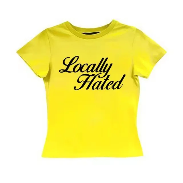 Women's Letter Printed Slim Fit Slimming Top T shirt Yellow - Shop at LoveMi