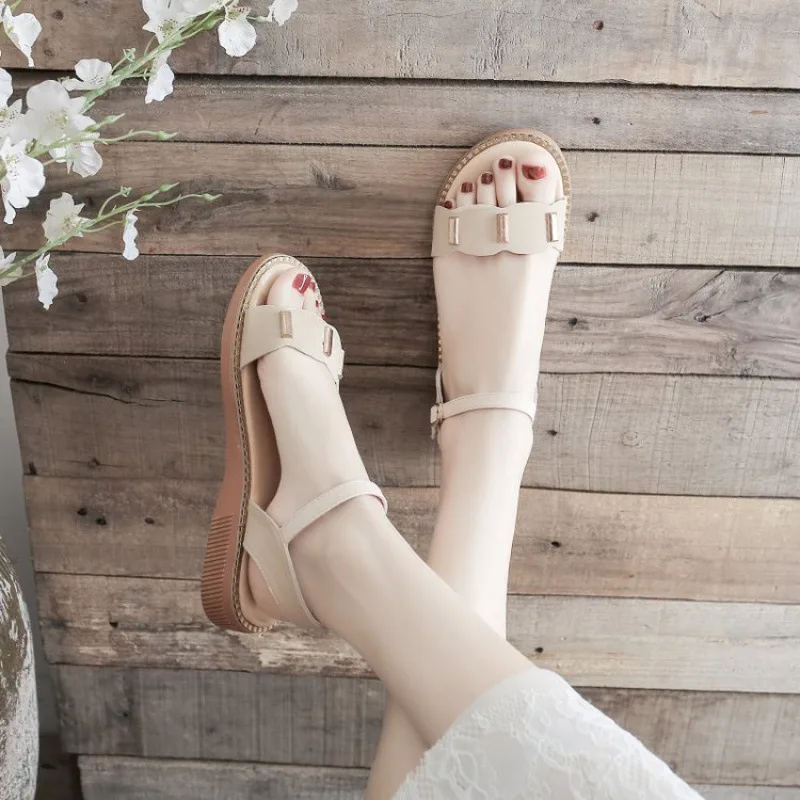 With Chunky Heel Fairy Style All match Sandals Beige - Shop at LoveMi