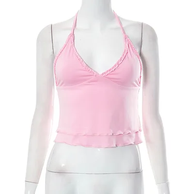 Women's Summer Halterneck Vest Top Pink - Shop at LoveMi