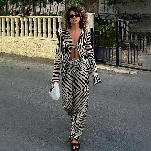 Drawstring Printing Long Sleeve Shirt Top Two piece Set Black - Shop at LoveMi
