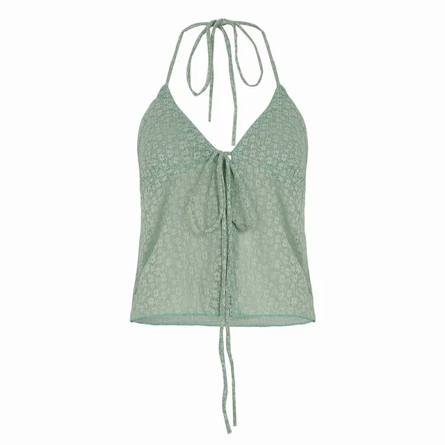 Women's Fashion Lace Halter Spaghetti Straps Vest Green - Shop at LoveMi