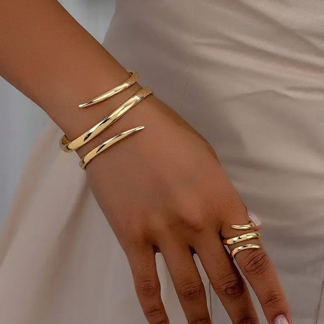 Hollow Water Drops Line Open Ring Fashion Simple Gold - Shop at LoveMi