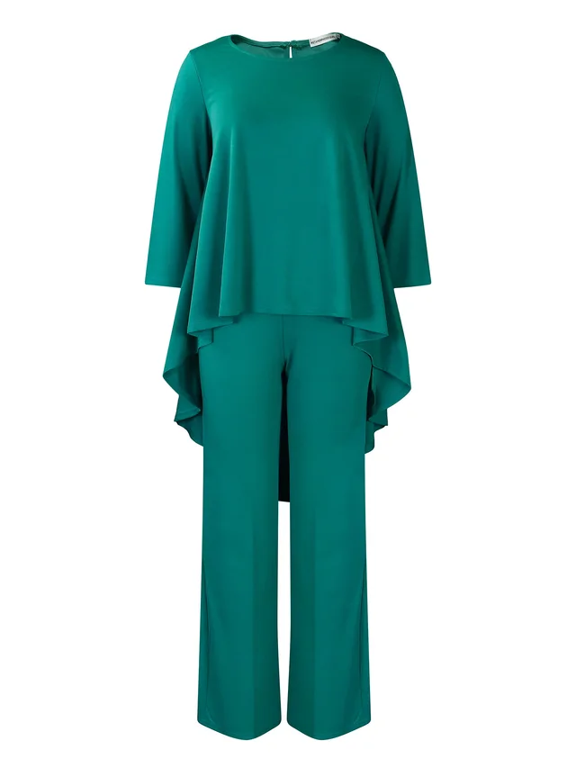 Women's Fashion Loose And Irregular Top Pants Suit Elegant Two piece Set Green - Shop at LoveMi