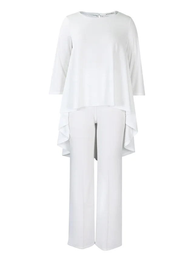 Women's Fashion Loose And Irregular Top Pants Suit Elegant Two piece Set White - Shop at LoveMi