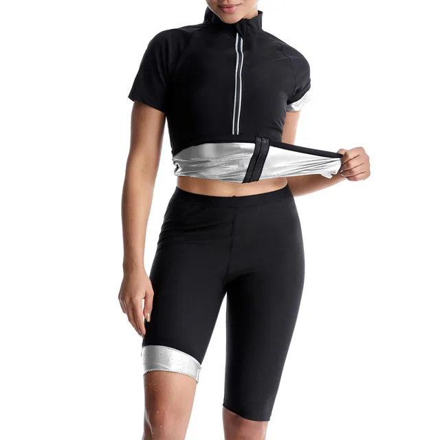 Sauna Clothes Women's Violently Sweat Suit Suit Short Sleeve Shorts Silver Pastebrushing Suit - Shop at LoveMi