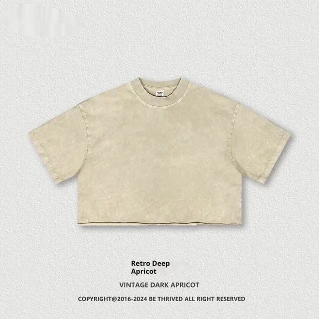 Worn Looking Washed out Brushed Short Sleeve T shirt Women Retro Dark Apricot - Shop at LoveMi