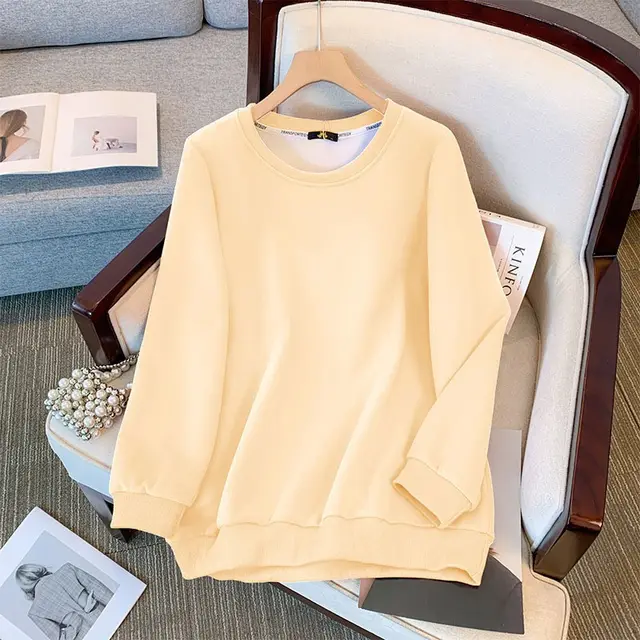 New Long Sleeve Sweater Solid Color Loose Top Apricot - Shop at LoveMi