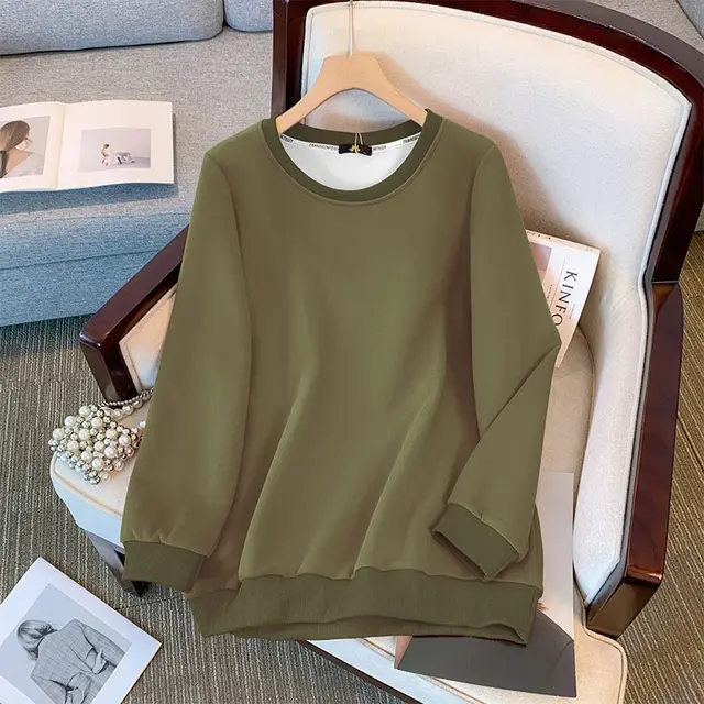 New Long Sleeve Sweater Solid Color Loose Top Army Green - Shop at LoveMi