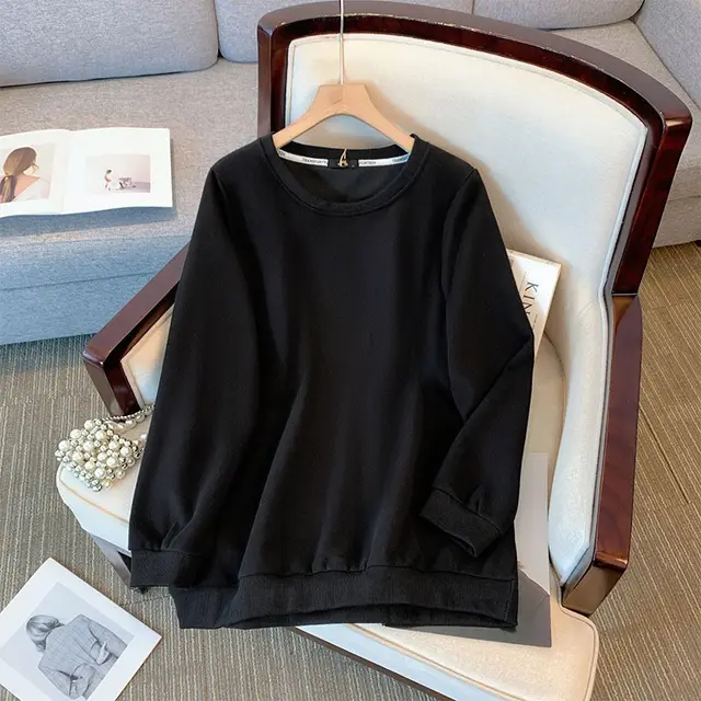 New Long Sleeve Sweater Solid Color Loose Top Black - Shop at LoveMi