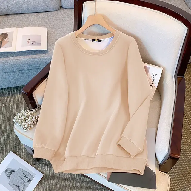 New Long Sleeve Sweater Solid Color Loose Top Coffee Color - Shop at LoveMi