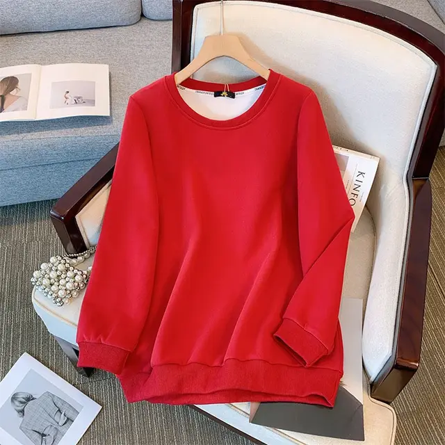 New Long Sleeve Sweater Solid Color Loose Top Red - Shop at LoveMi