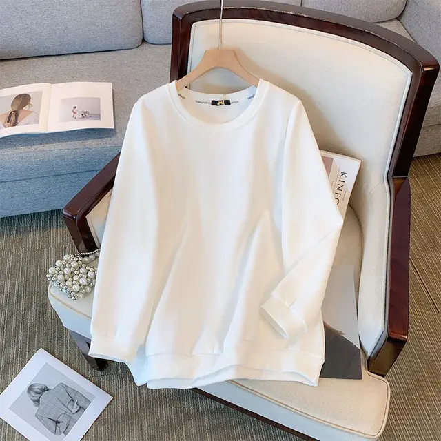 New Long Sleeve Sweater Solid Color Loose Top White - Shop at LoveMi