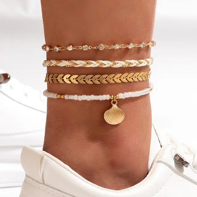 Bohemian Ocean Wind Starfish Shell Pearl Anklet 6 Anklet Gold - Shop at LoveMi