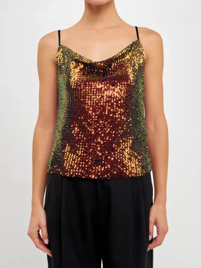 Fashion Women's Sequins Glitter Camisole Top Blue Gold On Black Background - Shop at LoveMi