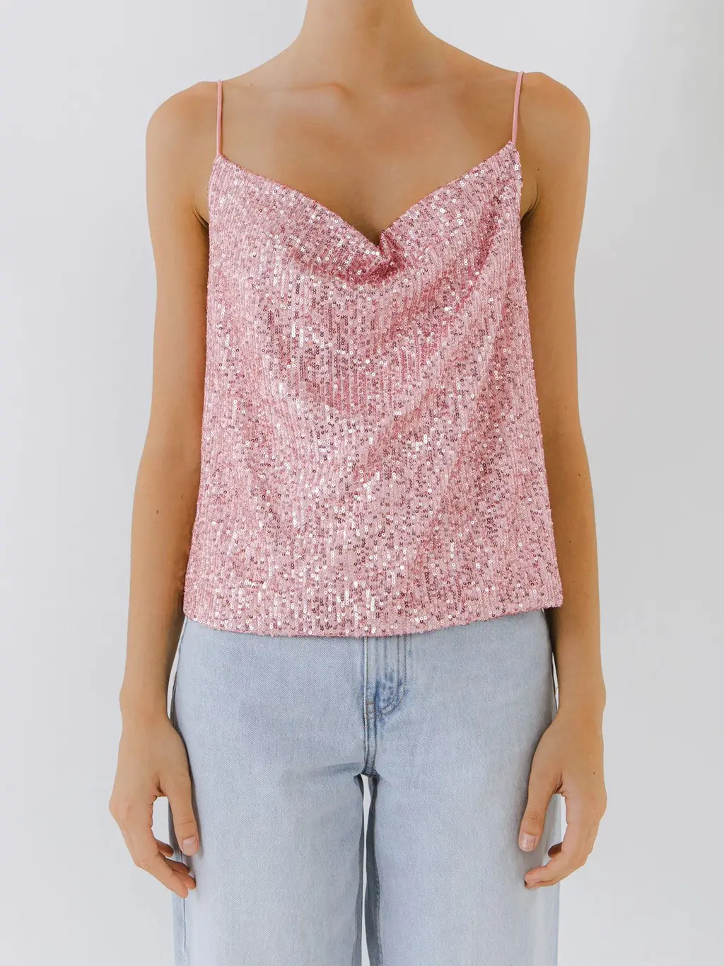 Fashion Women's Sequins Glitter Camisole Top - Pink