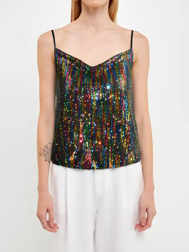 Fashion Women's Sequins Glitter Camisole Top Satin Color - Shop at LoveMi