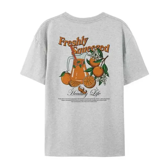 Orange Fruit T Shirts Back Print Loose Botanical T Shirt Wom Gray - Shop at LoveMi
