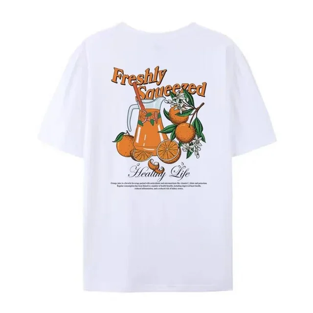 Orange Fruit T Shirts Back Print Loose Botanical T Shirt Wom White - Shop at LoveMi