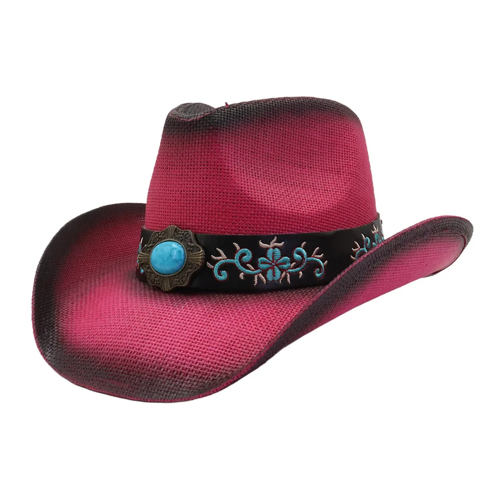 Women's Simple Loose Peach Top Hard Straw Cowboy Hat Red - Shop at LoveMi