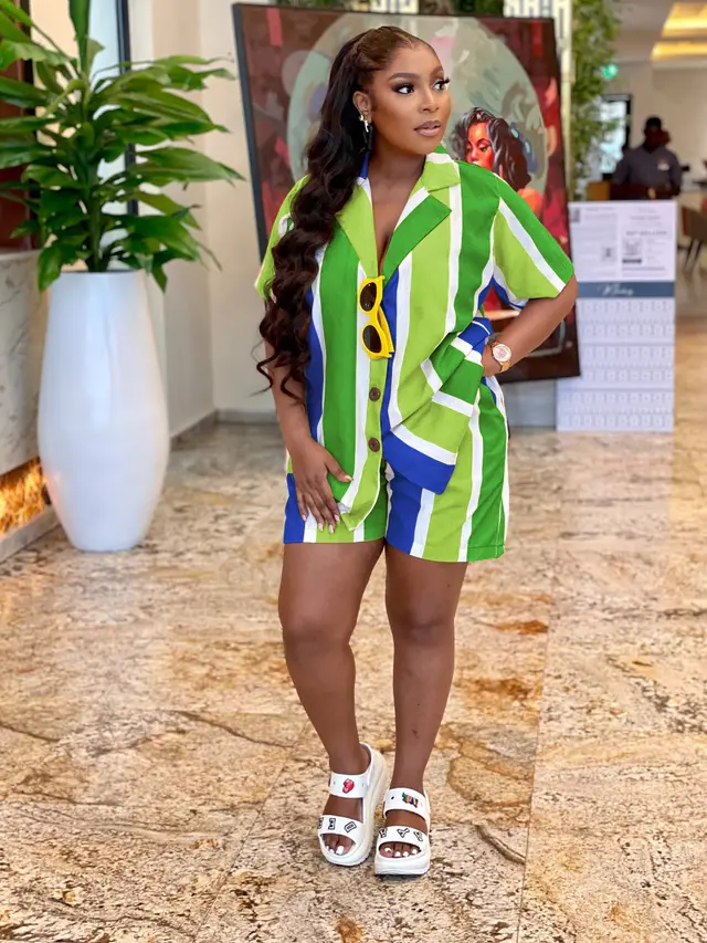 Women's Shirt Casual Striped Shorts Shirt Vacation Style Suit Green - Shop at LoveMi