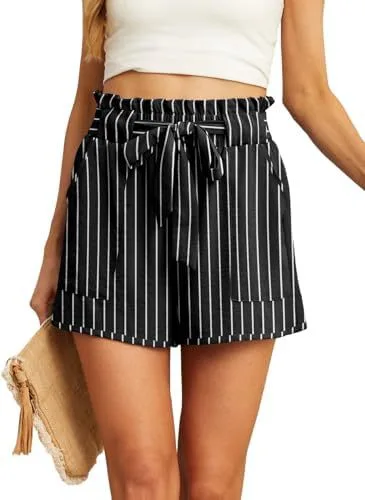 Women's Short Belt Pocket Summer Casual 26Black Stripe - Shop at LoveMi