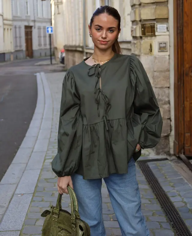 Fashion Striped Stitching Shirt Top For Women Dark Green - Shop at LoveMi