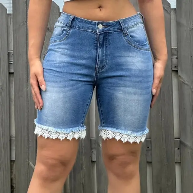 Chic Light Blue High waisted Plus Size Denim Shorts With Blue - Shop at LoveMi