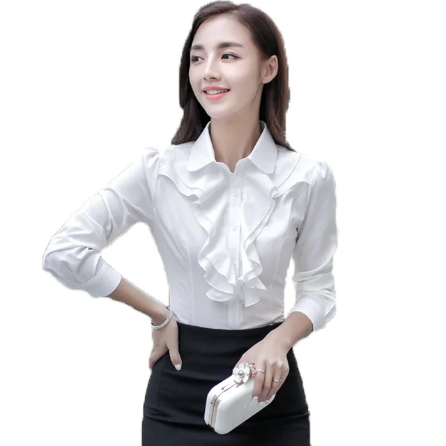 Women's Shirt Long Sleeve Casual Ruffles Business Shirt Beige - Shop at LoveMi