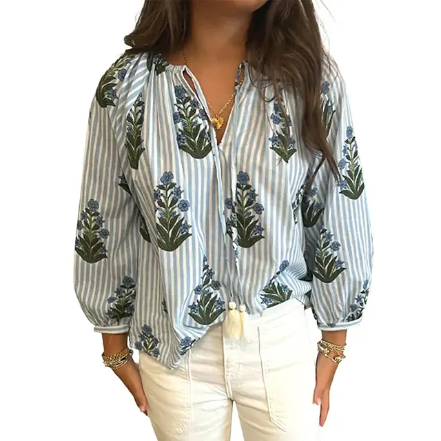 Flower Printed Long sleeved Top Women's Spring Lc25129450 Stripes - Shop at LoveMi