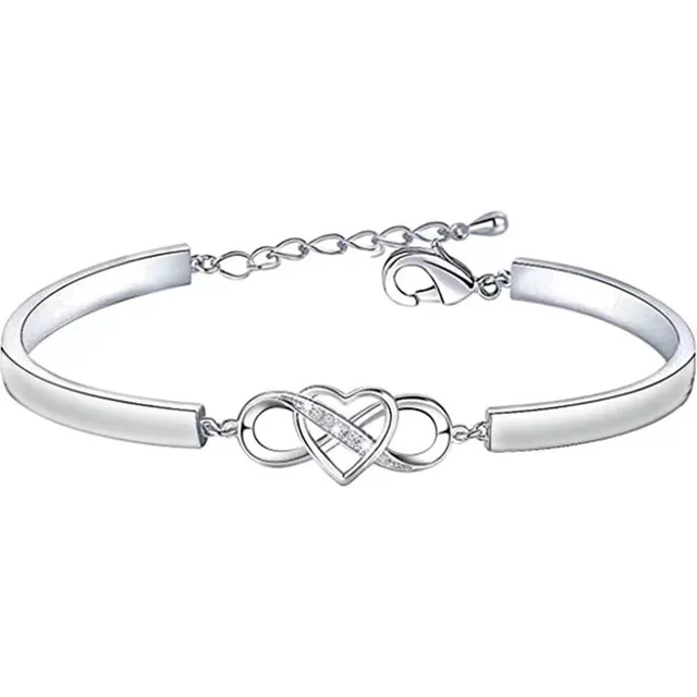 Women's Creative Diamond Peach Heart Cross 8 word Bracelet Silver - Shop at LoveMi