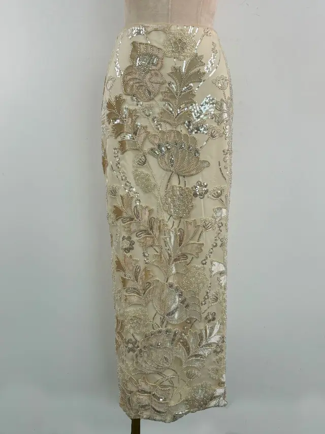 Beaded Embroidery Coat Top Straight New Beige Skirt - Shop at LoveMi