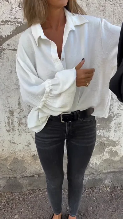 Minimalist Long Sleeve Versatile Loose White Button Shirt White - Shop at LoveMi