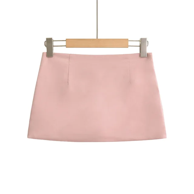 Summer New Sexy Low Waist Cropped Satin Skirt With Lining Pink - Shop at LoveMi