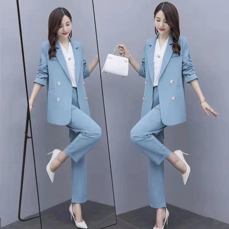 Women's Korean style Loose Temperament Plus Size Suit Blue - Shop at LoveMi