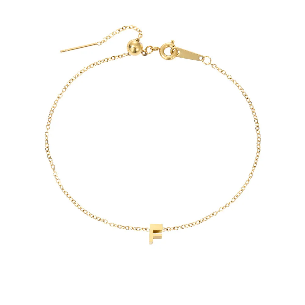 26 Letters Fashion Personality Stainless Steel Letter Bracelet F Gold - Shop at LoveMi