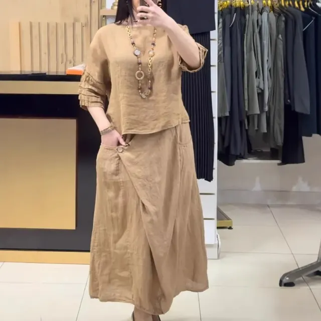 Casual Solid Color Loose Dress Two piece Suit Khaki - Shop at LoveMi