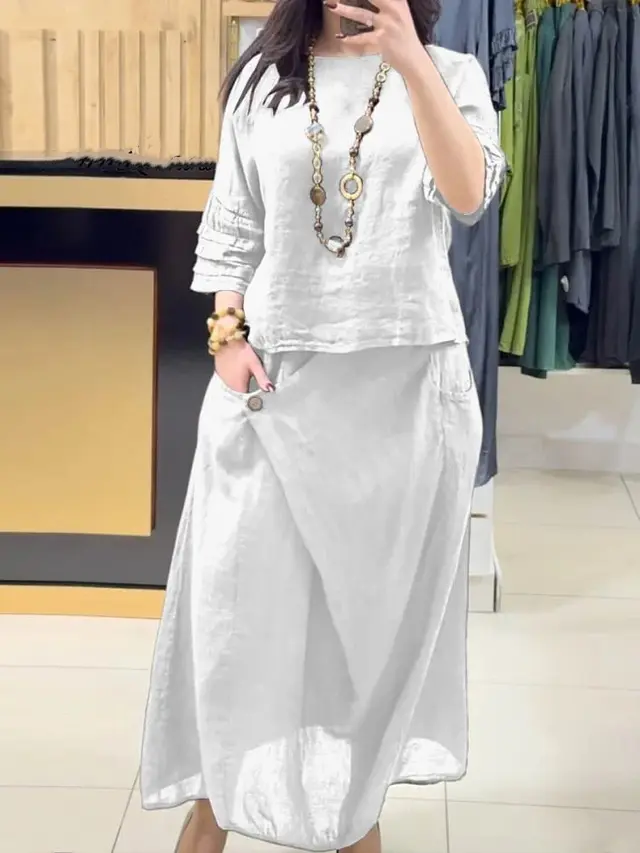 Casual Solid Color Loose Dress Two piece Suit White - Shop at LoveMi