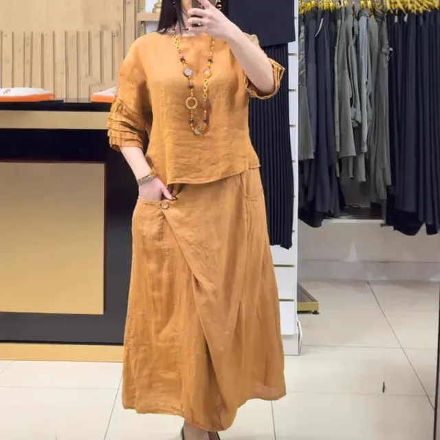 Casual Solid Color Loose Dress Two piece Suit Yellowish Brown - Shop at LoveMi