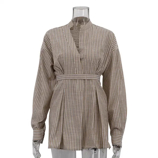 Female Simple All match Long Sleeves Tied Top Brown - Shop at LoveMi
