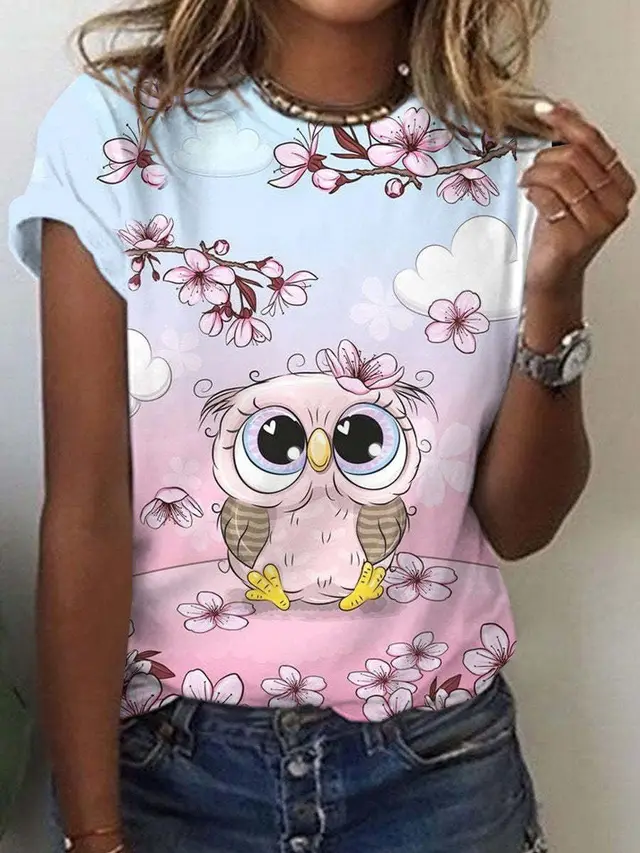 Cute Owl Pattern 3D Printed Round Neck Short Sleeve Q3Wtxya07Op031611 - Shop at LoveMi