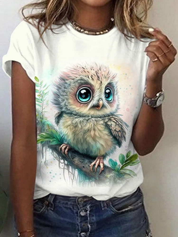 Cute Owl Pattern 3D Printed Round Neck Short Sleeve Q3Wtxya07Op031617 - Shop at LoveMi