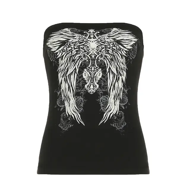 Dark Style Wings Printing Personality Street Tube Top Black - Shop at LoveMi