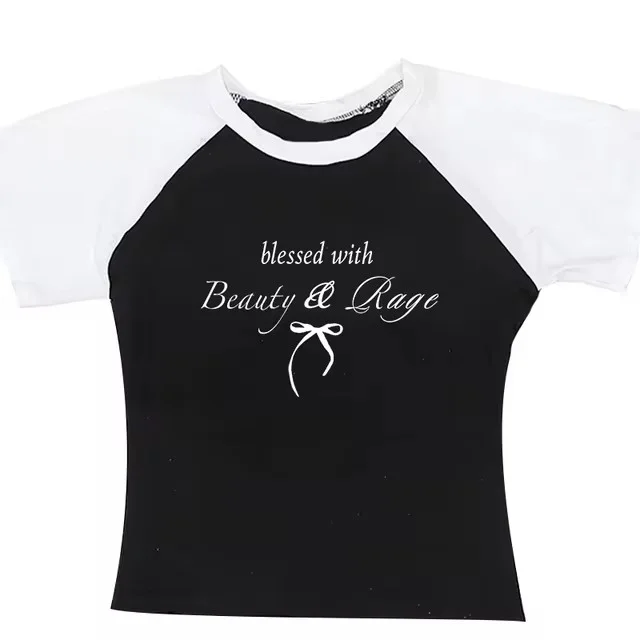 Sexy Navel T shirt Letter Print Casual All matching Tops Black And White 1 - Shop at LoveMi