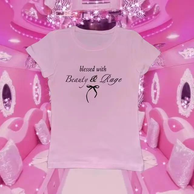 Sexy Navel T shirt Letter Print Casual All matching Tops Pink - Shop at LoveMi