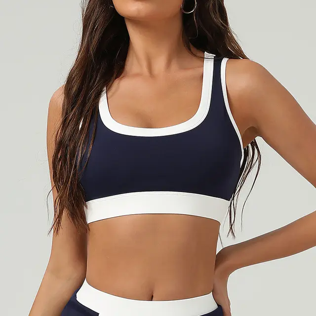 Color Matching Nude Feel Sports Underwear Quick drying Shockproof Yoga Vest Dark Blue - Shop at LoveMi