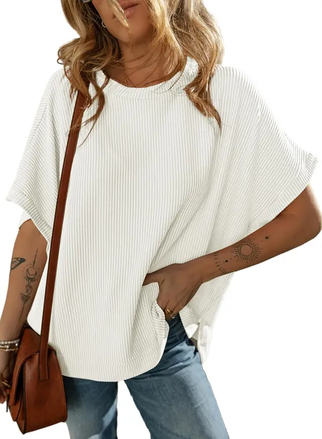 Women's Solid Color Knitted T shirt Loose Casual Pullover Style 9 - Shop at LoveMi