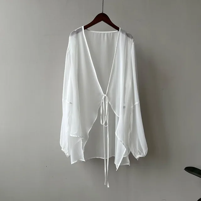 Chiffon Sun Protection Shirt Women's Summer Thin French Top Loose Small Cardigan Drape Inverness Blouse White - Shop at LoveMi